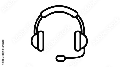 Simple black and white line art of headphones with microphone silhouette