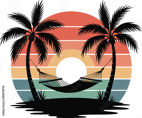 Tropical Hammock Sunset Circular Silhouette