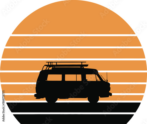 Retro Camper Van Sunset Silhouette