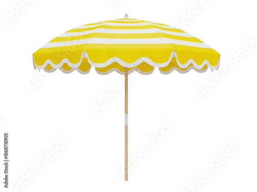 Yellow and white striped beach umbrella isolated on transparent background