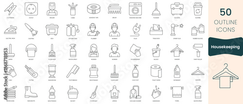 Set of housekeeping icons. Thin outline icons pack. Vector illustration