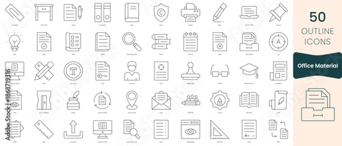 Set of office material icons. Thin outline icons pack. Vector illustration