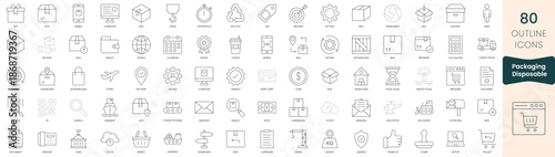Set of packaging disposable  icons. Thin outline icons pack. Vector illustration