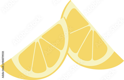 Illustration of two yellow lemon wedges on a white background in a flat graphic style.