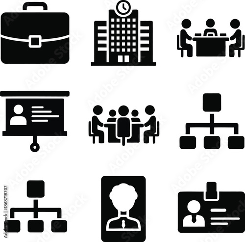 Business icons briefcase building meeting presentation organization id card