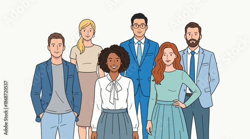 Diverse group of six professionals posing for a photo in business attire team