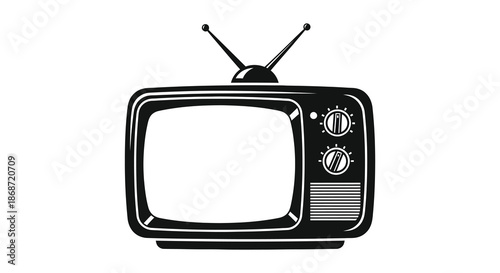 A vintage television set with antenna a classic media device shown as a silhouette