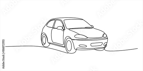 Minimalist one-line art illustration of a small passenger hatchback vehicle Vector, illustration