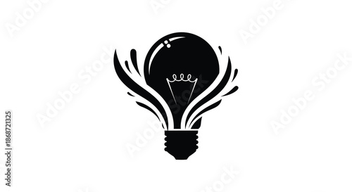 A striking black silhouette of a glowing lightbulb with radiant flares innovation concept silhouette