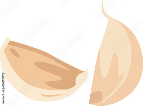 Illustration of two garlic cloves on a white background with warm beige tones.