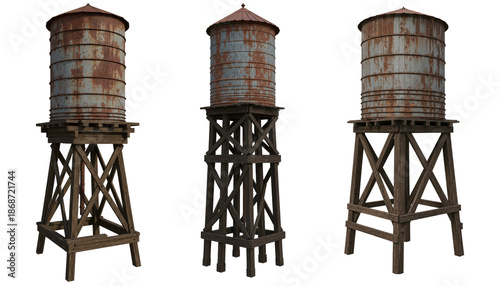 Water Tower Vintage Set Transparent Background  
