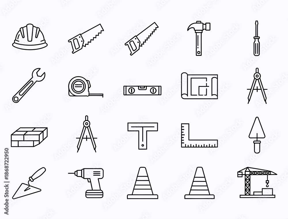 Fototapeta premium Construction Tools Line Icons Set – Building and Engineering Equipment