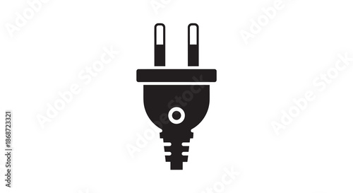 A stark black silhouette of a standard electrical plug a common power connection silhouette