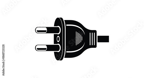 A stark black outline depicts a standard electrical plug showcasing its design silhouette