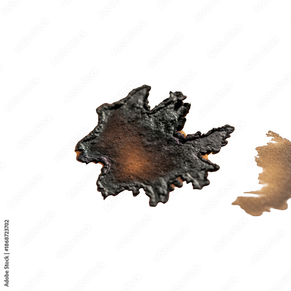 Obraz premium Two pieces of burnt food on a transparent background with crispy edges and dark brown color