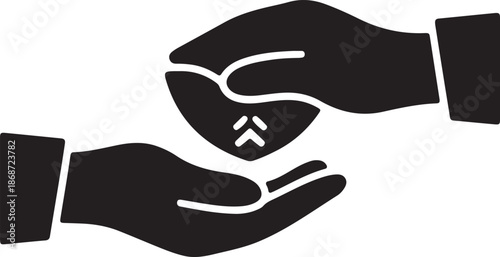 A silhouette of one hand giving or pouring something into a second cupped receiving hand
