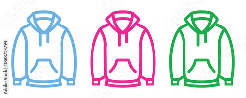 Hoodie icon vector set, outline style hoodie icons vector set in trendy flat style illustration isolated on white background.