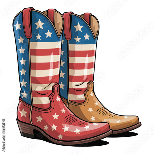 Patriotic Cowboy Boots Embellished with Usa Flag Theme Stars and Stripes Pattern Representing Western Fashion and Independence Day Celebration