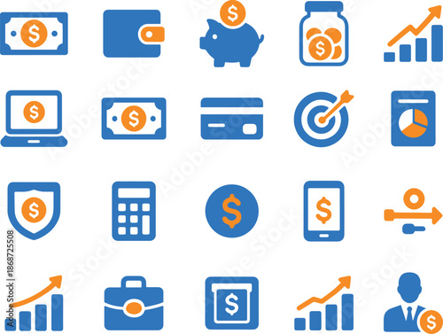 Personal business and market analysis icon collection professional flat symbols for corporate finance reporting