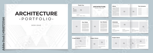 Architecture Portfolio Brochure Template, Minimal A4 landscape Architecture Presentation Design