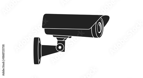 A black security camera mounted on a wall a simple design in silhouette
