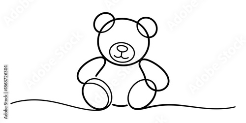 Continuous line art drawing of a cute sitting teddy bear, perfect for kids and minimal designs Vector, illustration