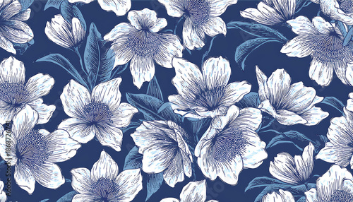  Vintage floral seamless pattern. Spring flowers