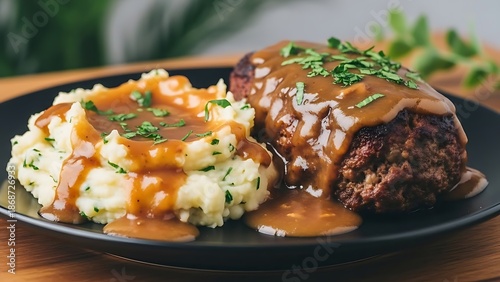 Meatloaf and mashed potatoes with gravy