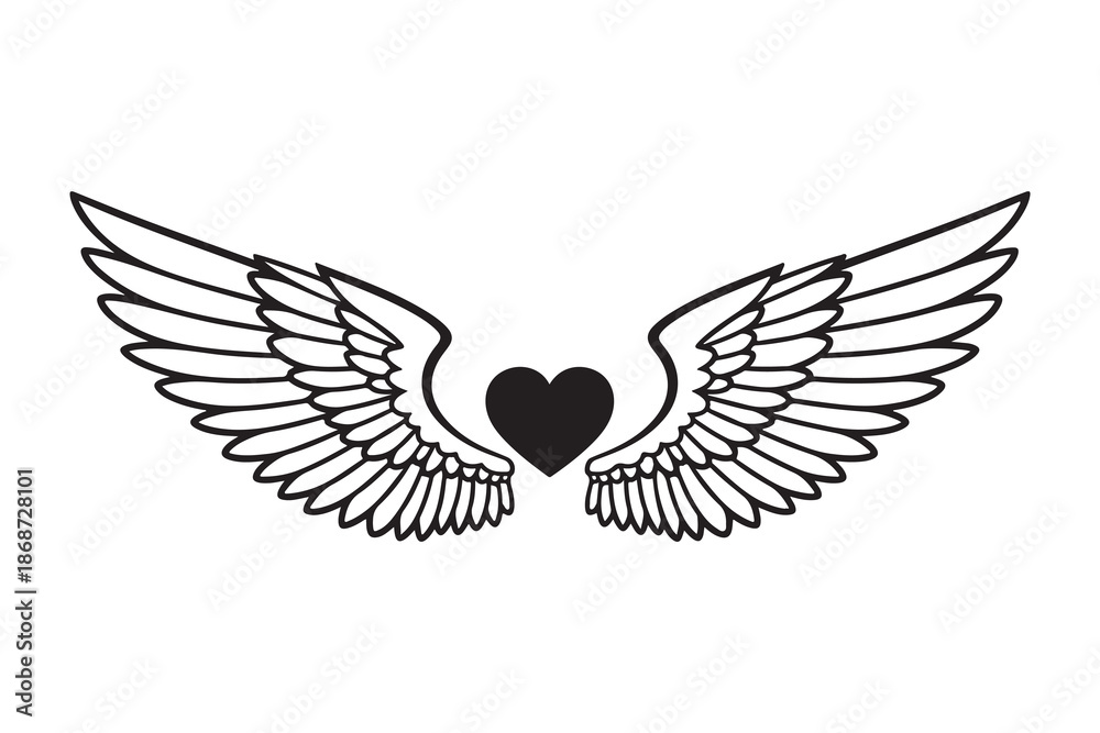 Fototapeta premium A black heart with detailed wings a symbol of love and freedom