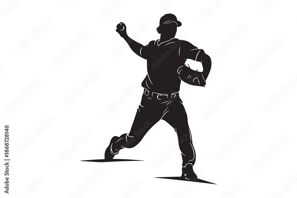 Obraz premium Silhouette of a baseball player in the midst of a pitching motion