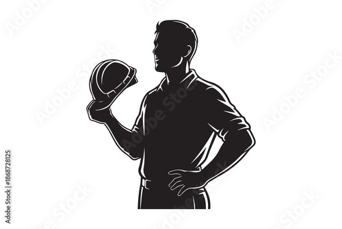 Silhouette of a man holding a football with a sporty stance