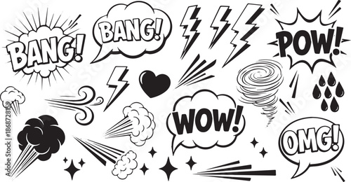 Comic Book Sound Effects and Visual Elements Collection.