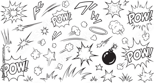 Dynamic Comic Book Elements and Explosions Set.