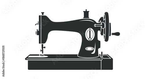 a vintage black sewing machine displayed in a striking and bold silhouette