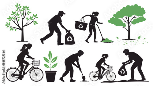 People engaging in eco friendly activities in community