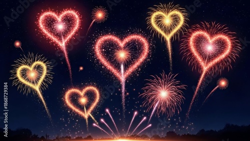 e(s): Illustration of Heart-Shaped Fireworks