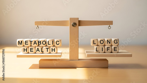 A wooden scale balancing metabolic health and long life