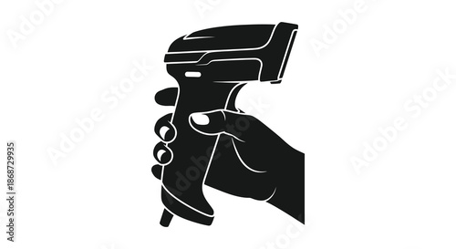 A striking black and white image of a hand firmly gripping a futuristic weapon silhouette