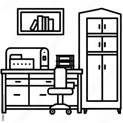 An interior design of a medical doctor's office. Empty physician cabinet in a hospital. Healthcare practitioner's workplace with furniture and work equipment. Cartoon vector illustration.
