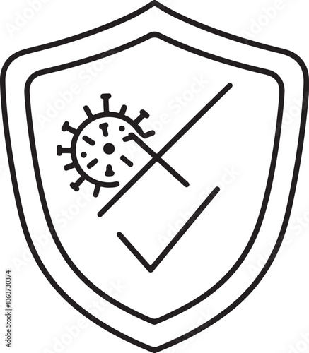 Antivirus and Digital Virus Protection Shield Icon with Medical Cross and Checkmark Symbols