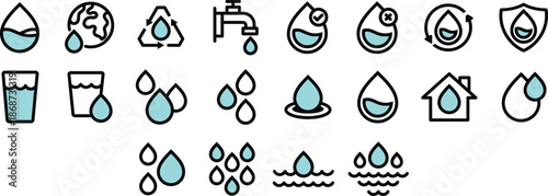 Water Services and Plumbing Icon Set Vector Symbols for Utility Websites