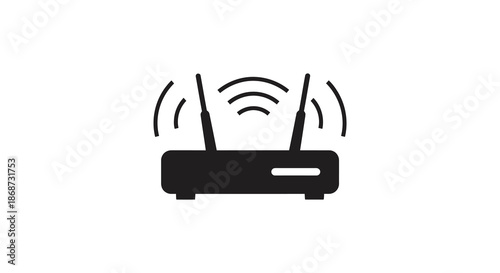 A simple black wireless router icon emitting signal waves a modern communication technology silhouette