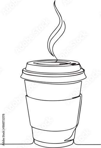 Steaming hot coffee in a disposable cup on a white background
