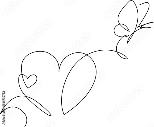 Heart and butterfly line art Vector