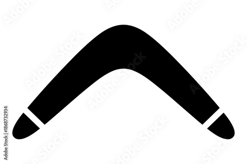 Simple black silhouette icon depicting a traditional curved throwing stick known as a boomerang used for hunting and sport in ancient cultures.