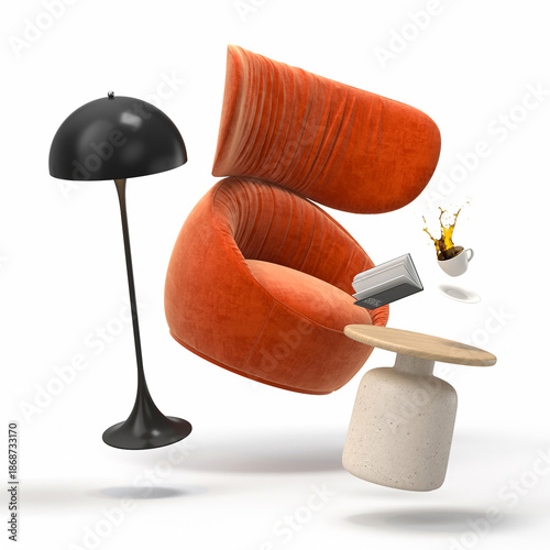 Bilde på lerret Zero gravity white interior living room 3 D Illustration