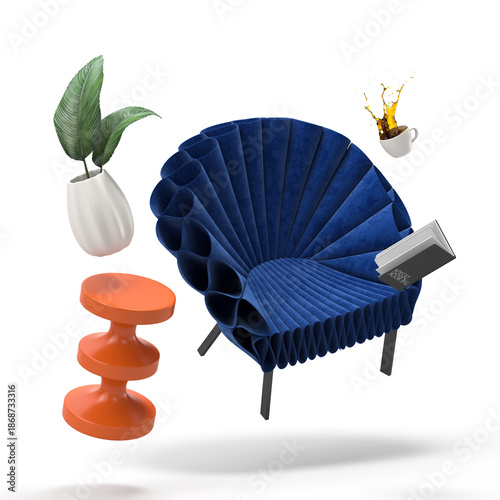 Zero gravity white interior living room 3 D Illustration