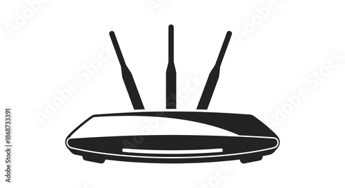 A striking black and white image featuring a modern wireless router in silhouette