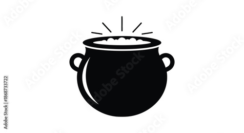 a black silhouette of a full cooking pot with radiating lines above it silhouette
