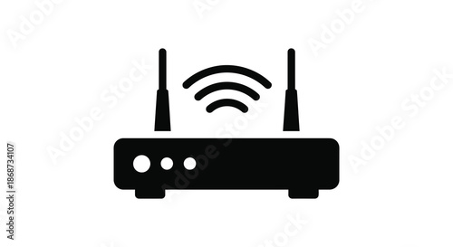 A simple black wireless router icon with signal waves a modern communication device silhouette